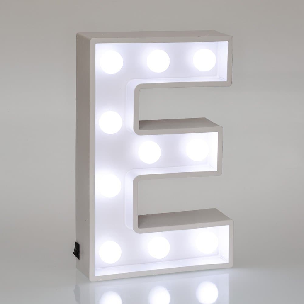 Letter Lights E - Illuminated Decorative White Wooden Letters with Lights - Lumiletters E