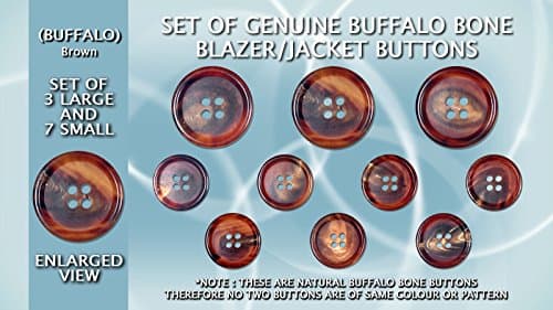 Set of Genuine Buffalo Bone Blazer/Jacket Buttons (BUFFO) - Brown Colour (3L/7S) Large ø23mm Small ø15mm
