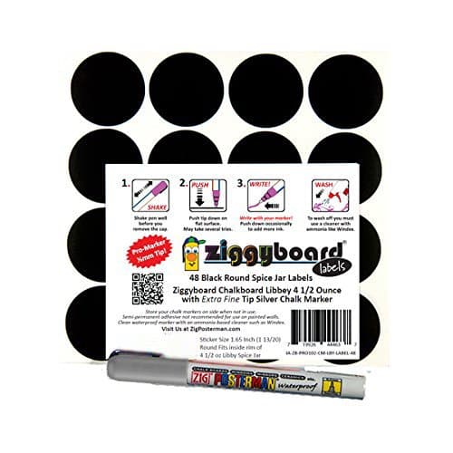 Ziggyboard Chalkboard for Small Spice Jar size Labels with Chalk Marker fit Libbey 4 1/2 Ounce (Silver, Extra Fine Tip 1/2mm Chalk Marker)