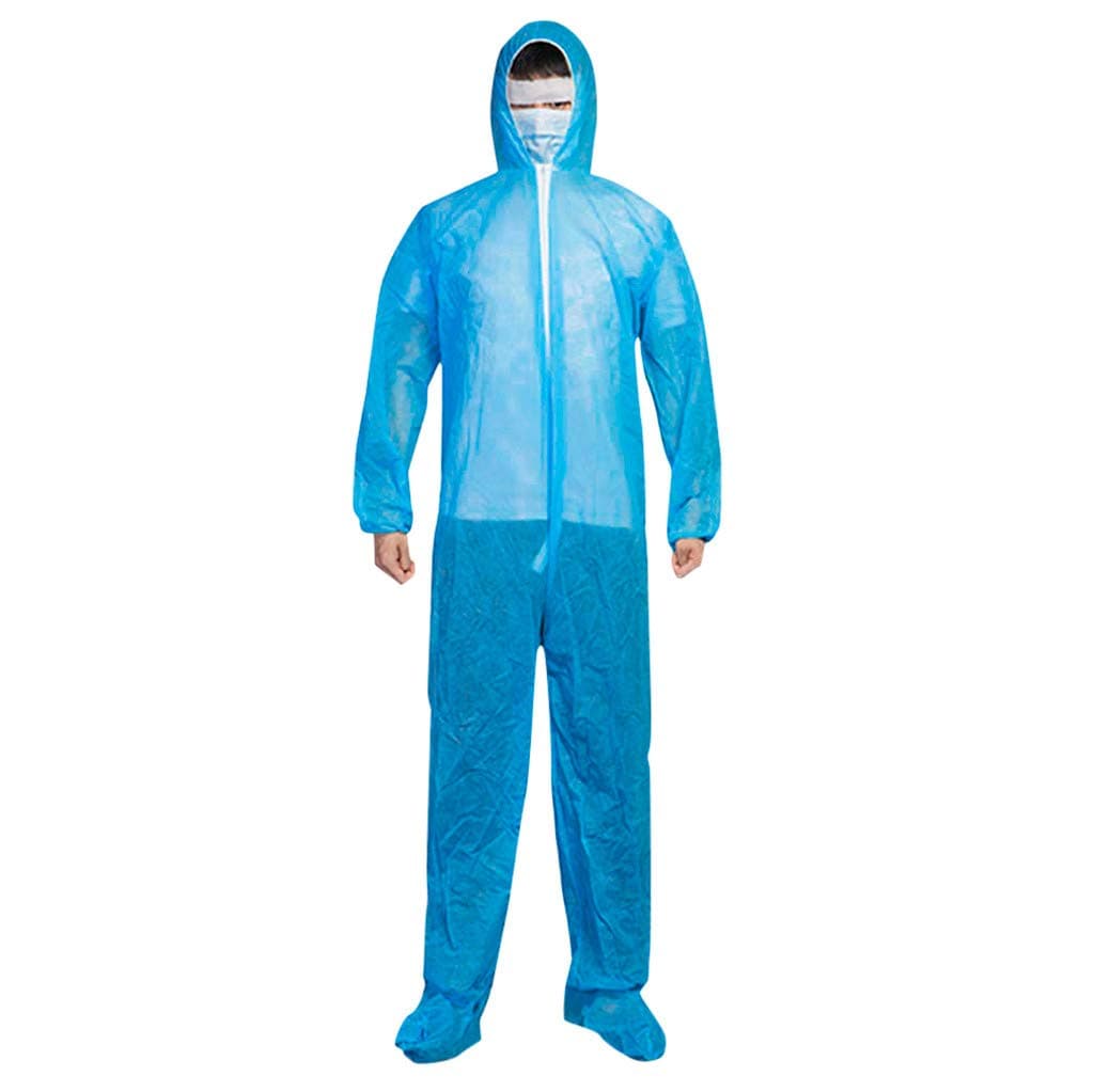 Disposable Waterproof Oil-Resistant Protective Coverall Suit Elastic Siamese Protective Clothing with Hood (XL, Blue)