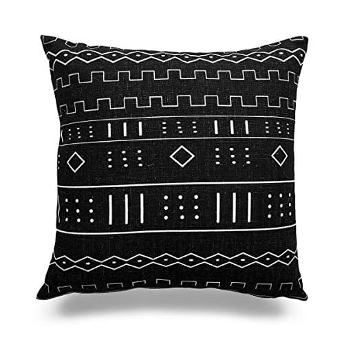 Hofdeco Store Decorative Throw and Lumbar Pillow Case African MUD Cloth Print Bogolan Pattern Heavy Weight Fabric Cushion Cover 18x18 20x12 Inches (Black Geo Stripe)