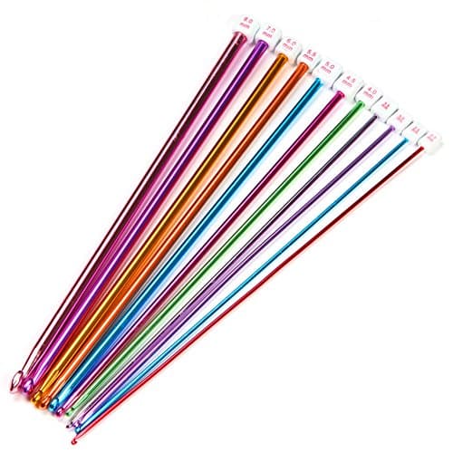 Crochet Up | 11pcs Strong Colorful Multi-Size Afghan Crochet Hook with Square Cap Number | Durable Lightweight Aluminum Grip for Cross Stitch Knit Yarn Pattern Project Club | 1446