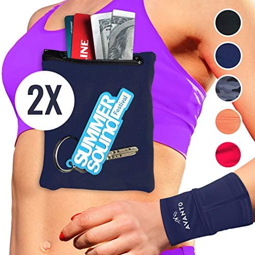 AVANTO Ninja Wrist Wallet 2-Pack, Ankle Wallet, iPhone Holder for Running, Phone Armband, Hidden Sleeve Pouch, Travel Wallet with Zippered Pockets, Sweatbands, Hidden Pocket for Wrist, Arm, Leg, Calf