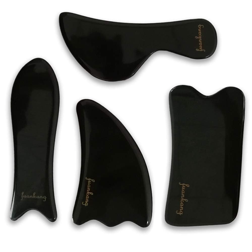 Jade Gua Sha Facial Tools GuaSha Stone Massage Tool For Face - by FUANKANG (BLACK)