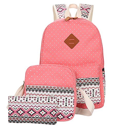Viniolve Canvas Dot Backpack Cute Lightweight Bookbag School Shoulder Bags for Teen
