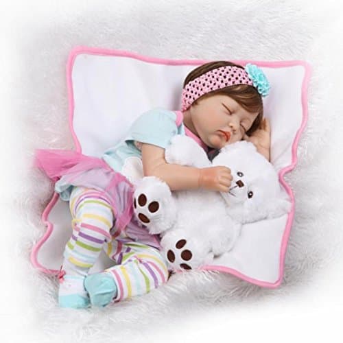 Dirance 22'' Lifelike Reborn Doll Sleeping Soft Silicone Full Body Realistic Bear Plush Toy Girl Doll Vinyl Reallike Newborn Baby Doll Outfits, Kids Gift for Ages 3+,Under 100 Dollars (A)