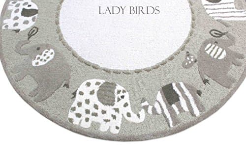 Persian Designs Round 5 x 5 Handmade Elephant Gray Rug Jungle Kids Style 100% Wool Rug & Carpet