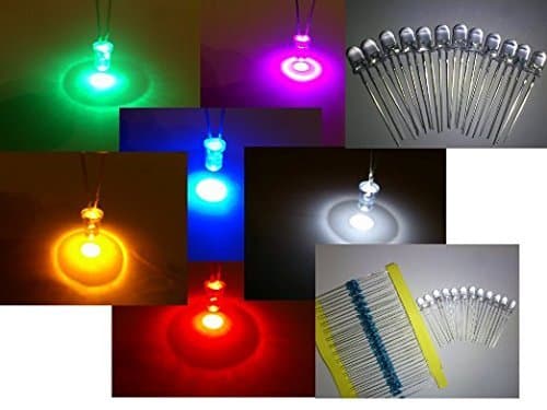 5mm Assorted Clear LED with LOTS of 1/4 W Resistors (6 Colors Assorted, Pack of 60) by GadgetMe Brands