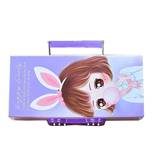 Fashion Cartoon Pencil Case 3 Layer Multi-functional Pencil Box Organization with Code Lock for Girls and Boys (Purple)
