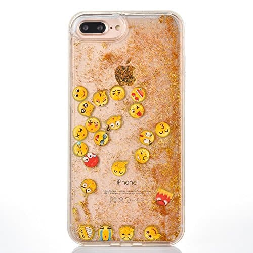 iPhone 7 Plus Cartoon Facial Expression Pattern Cover, GreenDimension Ultra Thin Hard PC Back Creative Luxury Gold Floating Stars Bling Liquid Quicksand Sparkle Case Soft TPU Transparent Bumper Shell