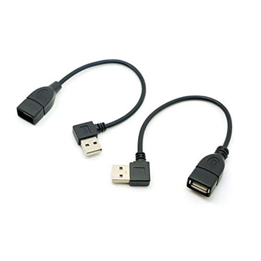 CHIBI 1 Pair of 90 Degree Left & Right Angled USB 2.0 A Male to USB Female Extension Cable Black
