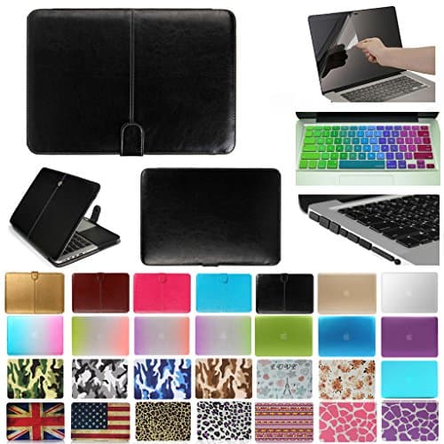 Coosbo-4in1 Soft PU Case + Keyboard skin + screen protector + Dust plug for 13.3 inch Apple Mac Macbook (13" Air (Model:A1369 or A1466 on the bottom of laptop), Leather-Black)