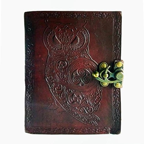 Rayite Handmade Owl Embossed Leather Journal Pocket style 7x5 Blank Pages Tanned Color for Men and Women 7X5 Inches