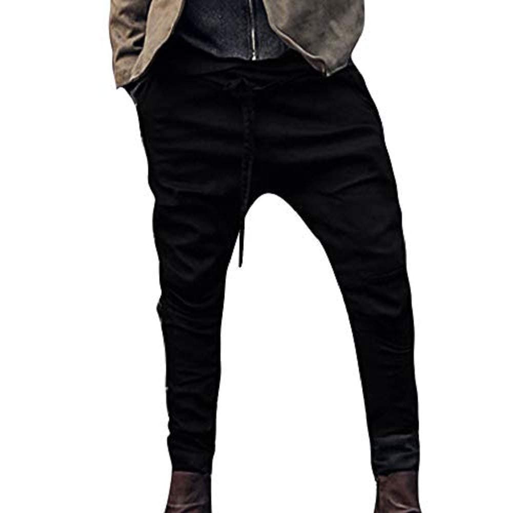 Creazrise Men Drop Crotch Funnel Pockets Drawstring Harem Pants Casual Drawstring Sweatpants