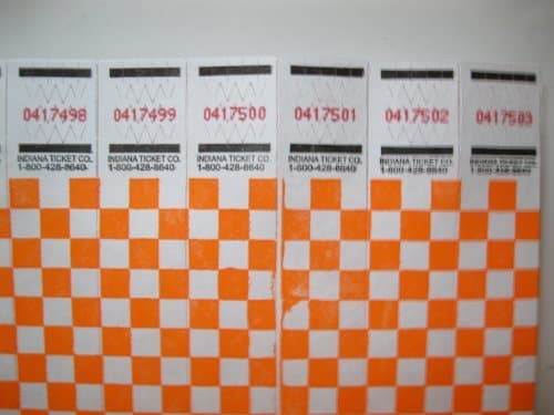 100 Neon Orange Checkered Consecutively Numbered Tyvek Wristbands