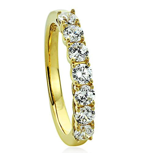 Sterling Silver 14K Gold Plated Wedding Ring Round CZ Seven Stone Anniversary Ring 3MM (Size 5 to 10), 9