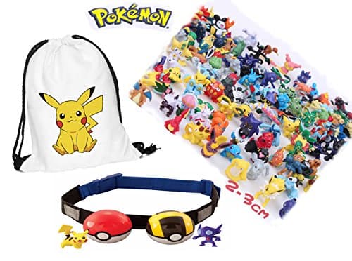 Pokemon Toys Value Pack Combo: 50 Pokemon Figures + Clip & Carry Kids adjustable pokemon Belt & two Poke Balls+ Pikachu Backpack, Complete Pokemon Set Perfect Gift