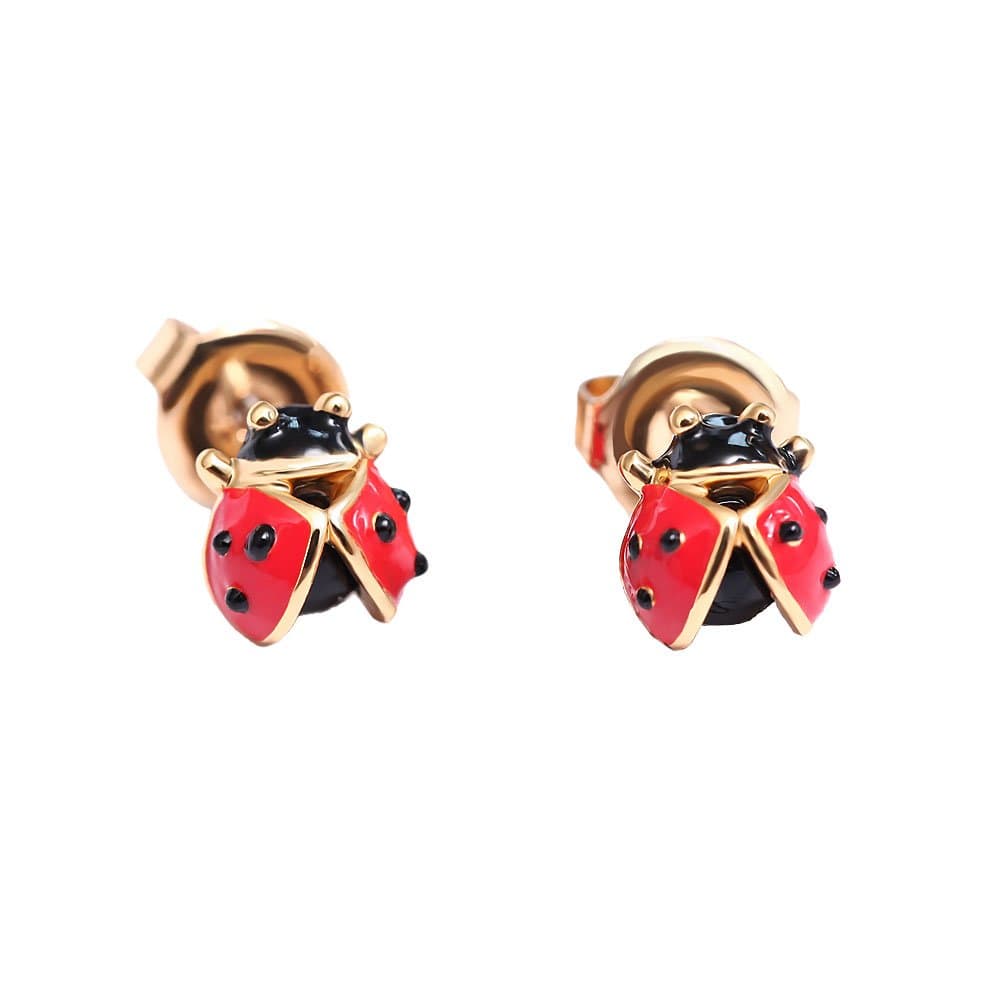 JUICY GRAPE Ladybug Earrings for Women, Red Enamel Earring Studs with 925 Sterling Silver Needle