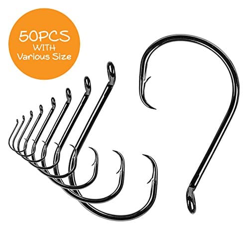 GOBAIT | 50 Pcs Octopus Circle Fishing Hook Set for Large Catfish Saltwater and Freshwater Fish with 10 Various Sizes | Barbed Up Closed Eye | Metallic Grey Carbon Steel | 1439