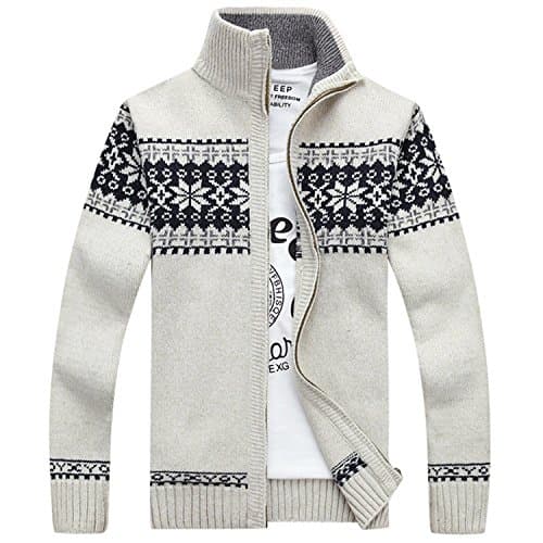 Also Easy Men's Cardigans Sweaters Winter Men's Casual Sweaters Warm Zipper Stand Collar Knitted Sweaters Beige XL