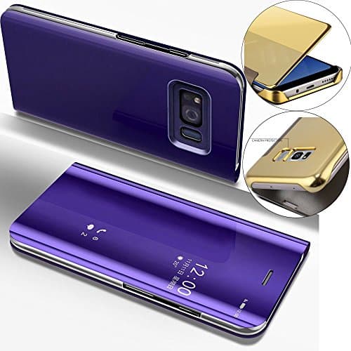 LEMAXELERS Galaxy S7 Edge Case Ultra-Slim Luxury Shock-Absorption Clear View Flip Electroplate Plating Mirror Makeup KickstFeature Full Protection Cover for Samsung Galaxy S7 Edge,Mirror PU:Purple