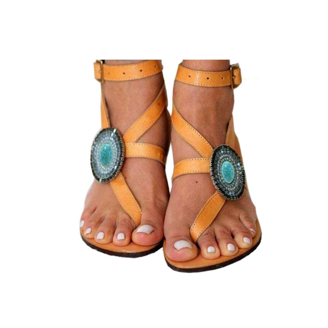 azmodo Thong Bead Buckle Gladiator Beach Flat Sandals 1625-2