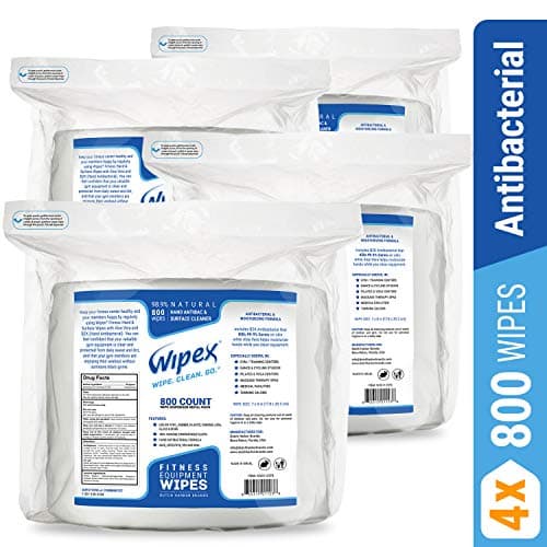 Wipex Gym Wipes 800 Ct. Refill Pack for Hand & Surfaces, 98.9% Natural w/BZK Antibacterial, 4 Pk