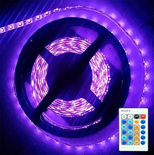 3528 UV BlackLights LED Lights Strip with Remote Control Kit, AMARS 16.4Ft/5M 395nm-405nm UV Fixtures for 3D Print, UV Body Paints Fluorescence, DJ, Disinfection (Power Adapter Included)