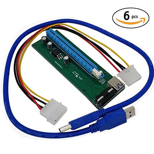 Stargoods PCIe GPU Riser Adapter Card 16x to 1x USB 3.0 Extension Cable 4pin Molex Power Cable - Mining BitCoin BTC Ethereum ETH Miner Rig 6-Pack