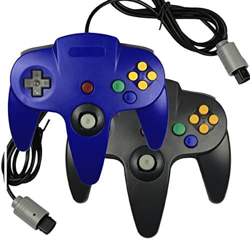 Pomilan 2 Packs Classic Retro Wired Controllers For N64(Black and Blue)