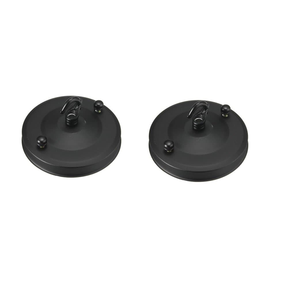 Huahan Extension 2PC Retro Vintage Iron Ceiling Rose Hook Plate Holder Pendant Lamp Roof Sucking Disk Chassis Light Fitting Accessory DIY (Black)