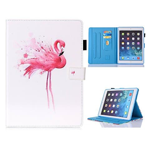iPad Mini Case Smart Leather Case - UNOTECH Card Slot Protective Case with Pen Holder Wake/Sleep Function for iPad Mini 1 2 3 4 (7.9 Inch), Flamingo