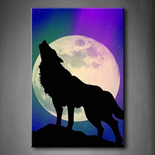 YIDA YUN Blue Wolf Howling On A Rock With The Northern Lights Showing In The Background Wall Art Painting Pictures Print On Canvas Animal Picture For Home