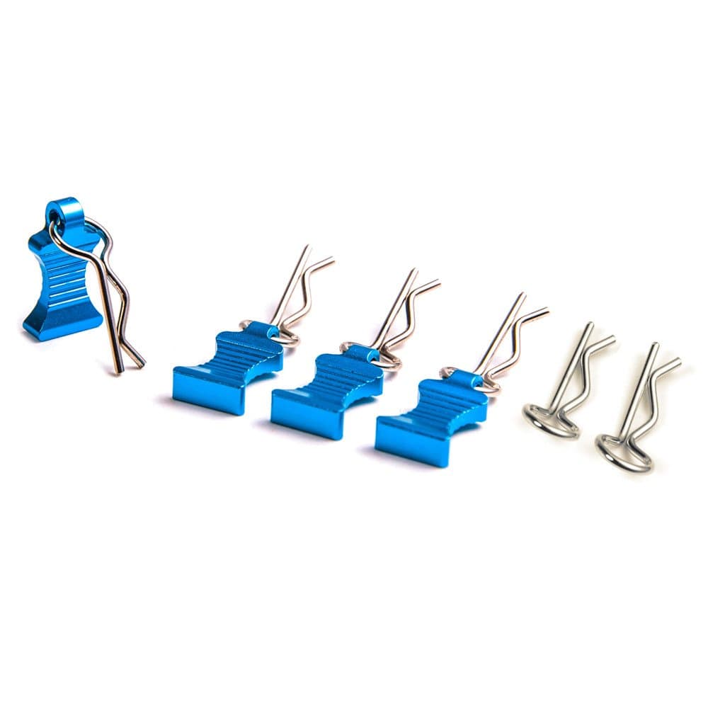 4Pcs GPM Body Clips with Aluminum Mount Set for 1/8 1/10 1/12 RC Cars Blue