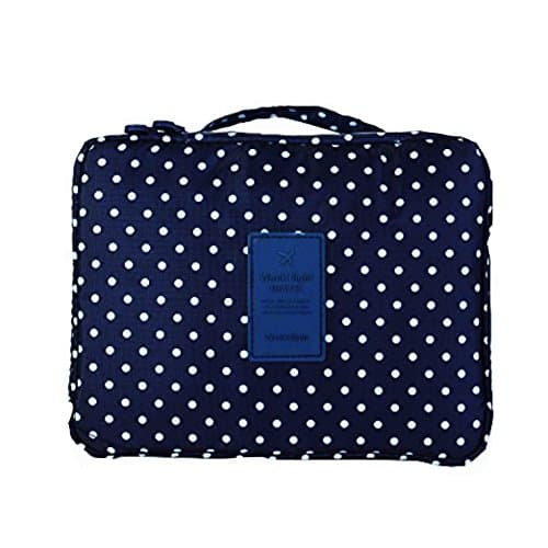 TZWNS Multi-function Makeup Cosmetic Bag Toiletry Travel Kit Organizer (Blue Dot)