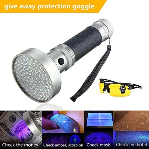 HVIKOV UV Black Light Flashlight, 100 LED with 30-feet Flood Effect, with UV Safty Glass,For Home & Hotel Inspection, Pet Urine & Stains