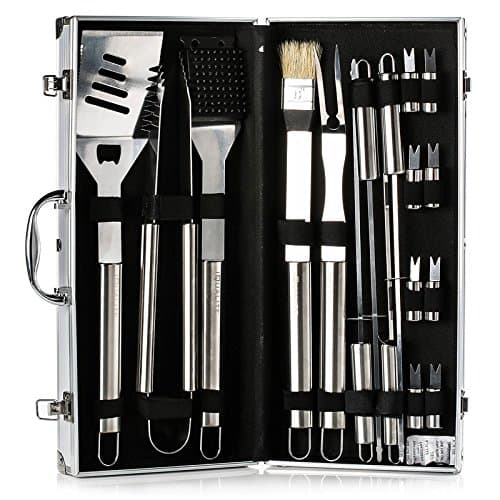 BBQ Grill Tool Set with 17 Piece Heavy Duty Stainless Steel Barbecue Accessories Premium Complete Outdoor Grilling Utensils Set Fits for Flat Top Cooking Camping Teppanyaki Grills and Griddle