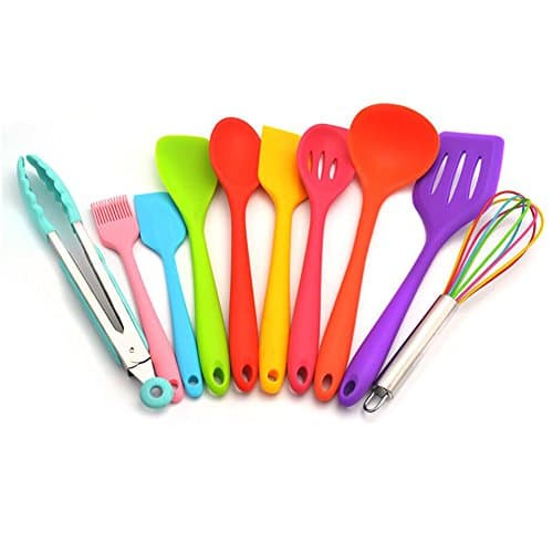 Keynew 10 Piece Premium Silicone Kitchen Cooking Utensils Set in Assorted Colors Heat Resistant Baking