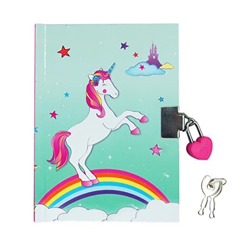 Prancing Unicorn Rainbow 4 x 6 Inch Lined Lock and Key Journal Diary