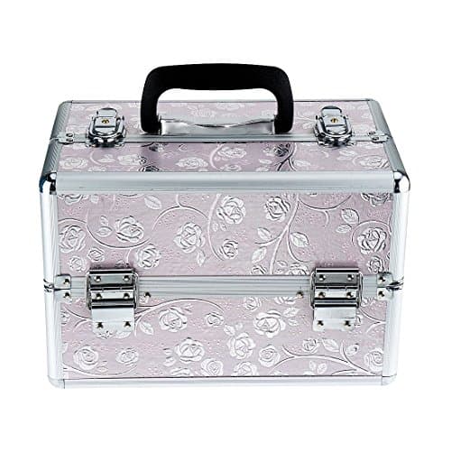 Makeup Train Cases Professional Large Make Up Boxes Artist Organizer Kit Makeup Cases ( US STOCK) (Pink)