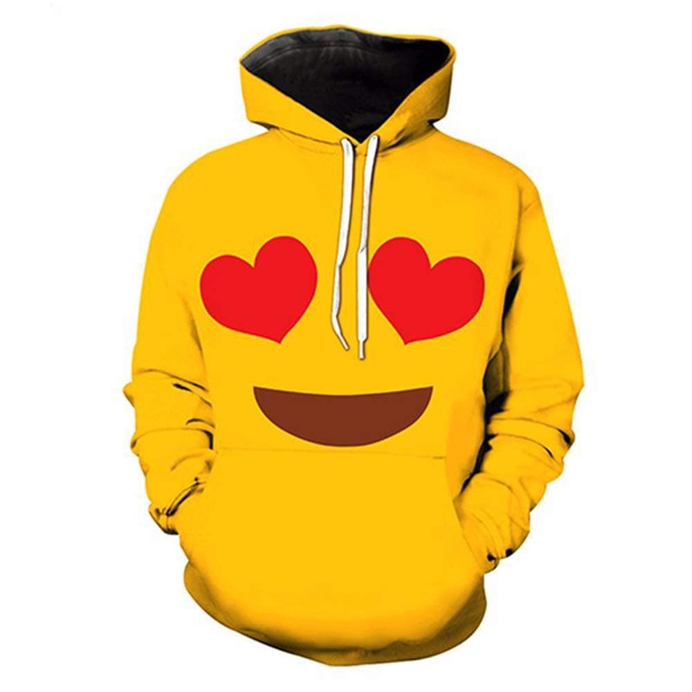 Men's Medium Cotton Blend Pullover Slim Hoodie Pullover Sweatshirt,Emoji Print Sports and Leisure Sweater