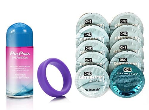 ForPlay PrePair Spermicidal 3.5 Oz Waterbased Lube with Tantus Super Soft Silicone C-Ring Purple and Free Condoms