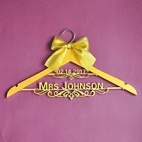 Personalized Wedding Hanger with Date, Gold Hanger,Custom Bridal Bride Bridesmaid Name Hanger, Custom Hanger with Gold Bow, Personalized Wedding Dress Hanger
