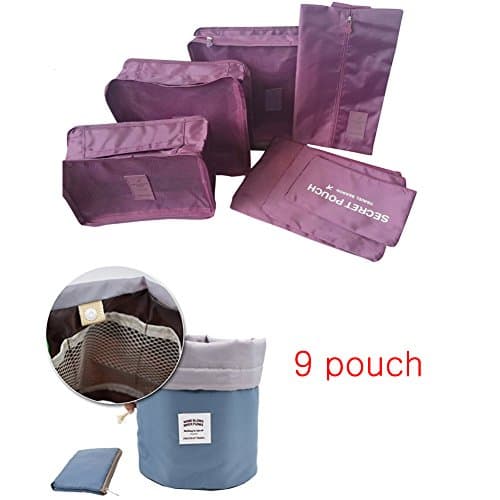 9 Sets Waterproof Packing Cube with upgraded colors Cosmetic Pouch1 Accessories Pouch1 Travel Cubes Pouches6 Shoe Bag1(purple)