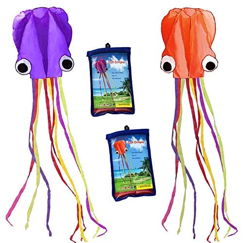 Hengda kite Pack 2 Colors autiful Large Easy Flyer Kite for Kids-software octopus-It's BIG! 31 Inches Wide with Long Tail 157 Inches Long-Perfect for Beach or Park by