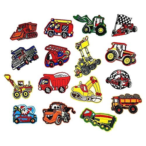 16pcs Kid Embroidered Truck Patch Sew On/Iron On Patch Applique Clothes Dress Plant Hat Jeans Sewing Flowers Applique DIY Accessory (16cps car)
