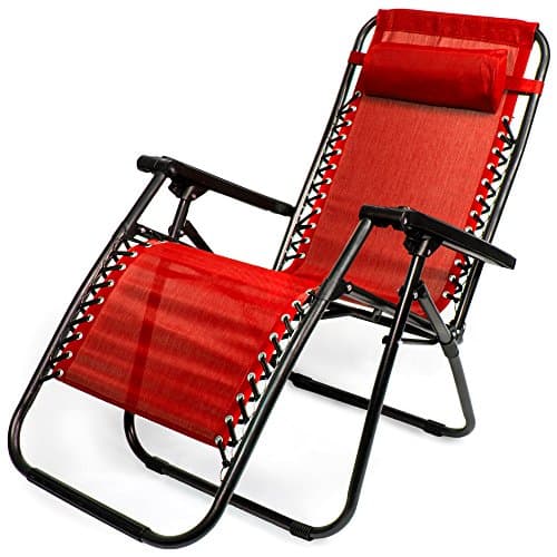 Zero Gravity Outdoor Folding Lounge Chair with Pillow, Red