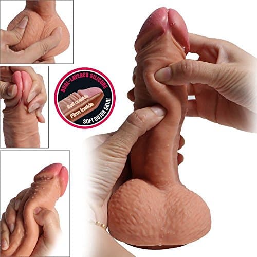 Realistic D ildo with Hands Free Suction Cup Double Layered Silicone Material P enis Toy for Women Massage