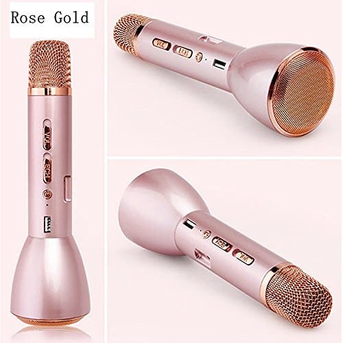 OVTECH Portable Wireless Rechargeable & 18650 Battery Powered Karaoke Handheld Microphone Bluetooth Speaker Handheld Cellphone Mic (Rose Gold K088)