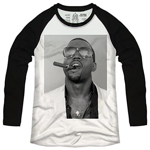 Men's Kanye West Smoking Baseball Graphic Basic Long Sleeve Raglan T-shirts Tee (X-Large)